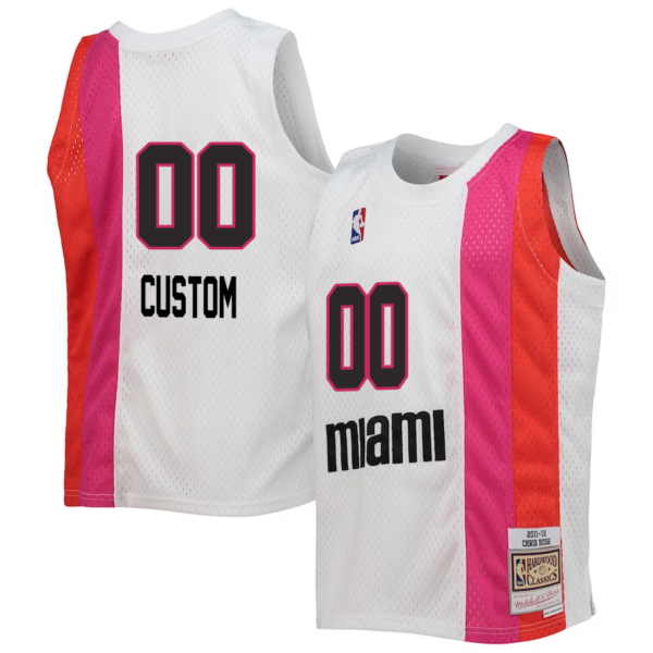 Custom Miami Heat Mitchell _ Ness Youth 2011-12 Hardwood Classics Swingman Jersey - White - Replica