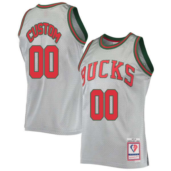 Custom Milwaukee Bucks Mitchell _ Ness 75th Anniversary 1971-72 Hardwood Classics Swingman Jersey - Silver - Replica