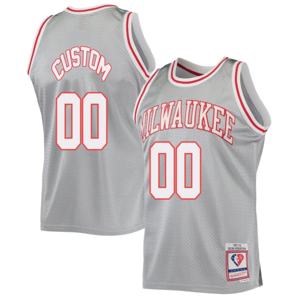 Custom Milwaukee Bucks Mitchell _ Ness 75th Anniversary 1971-72 Hardwood Classics Swingman Jerseys - Silver - Replica