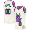 Custom Milwaukee Bucks Mitchell _ Ness Chainstitch Swingman Jersey - Cream - Replica