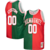 Custom Milwaukee Bucks Mitchell _ Ness Hardwood Classics 1971-72 Split Swingman Jersey - Green Red - Replica