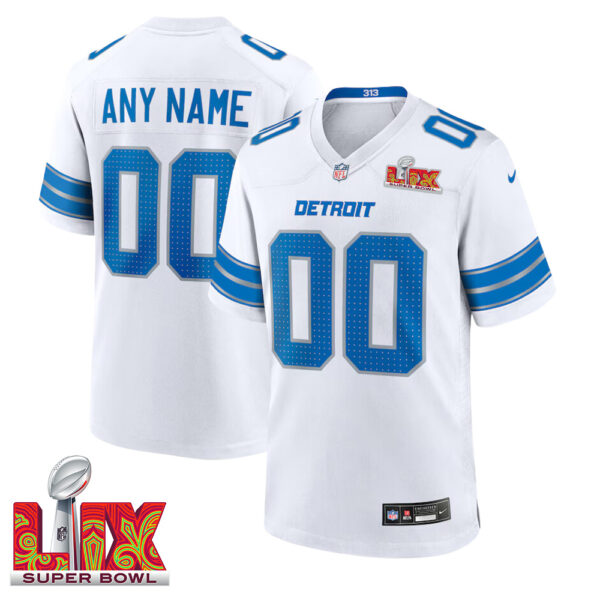 Men Custom Super Bowl LIX Detroit Lions Game Jersey – White – Replica