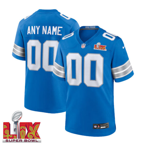 Men Custom Super Bowl LIX Detroit Lions Home Game Jersey – Blue – Replica