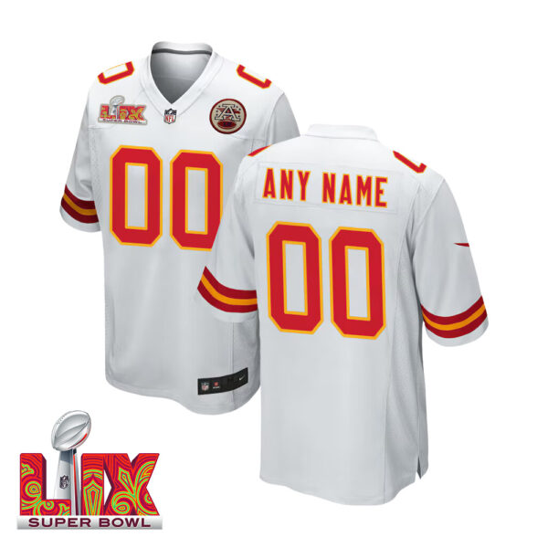 Men Custom Super Bowl LIX Kansas City Chiefs Away Game Jersey – White – Replica