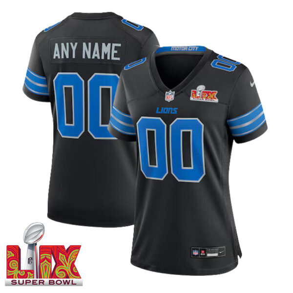 Woman Custom Super Bowl LIX Detroit Lions Alternate Game Jersey – Black – Replica