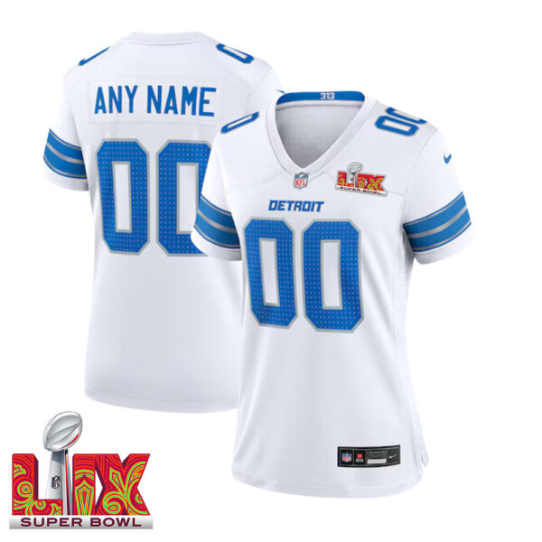 Woman Custom Super Bowl LIX Detroit Lions Game Jersey – White – Replica