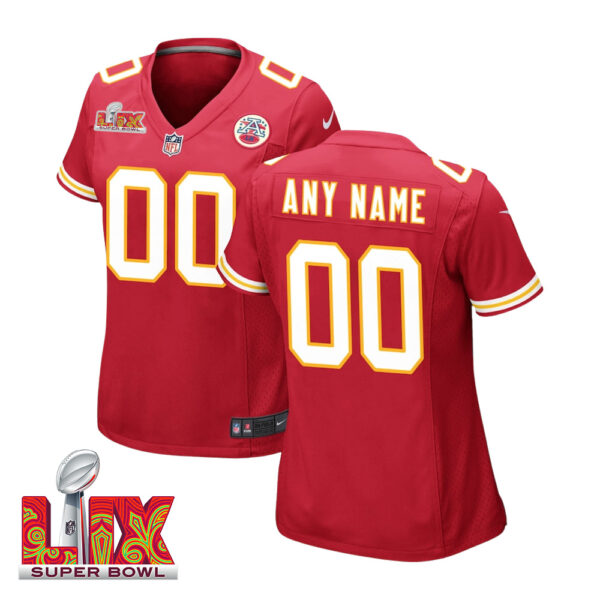 Woman Custom Super Bowl LIX Kansas City Chiefs Home Game Jersey – Red – Replica