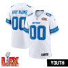 Youth Custom Super Bowl LIX Detroit Lions Game Jersey – White – Replica