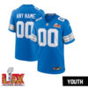 Youth Custom Super Bowl LIX Detroit Lions Home Game Jersey – Blue –